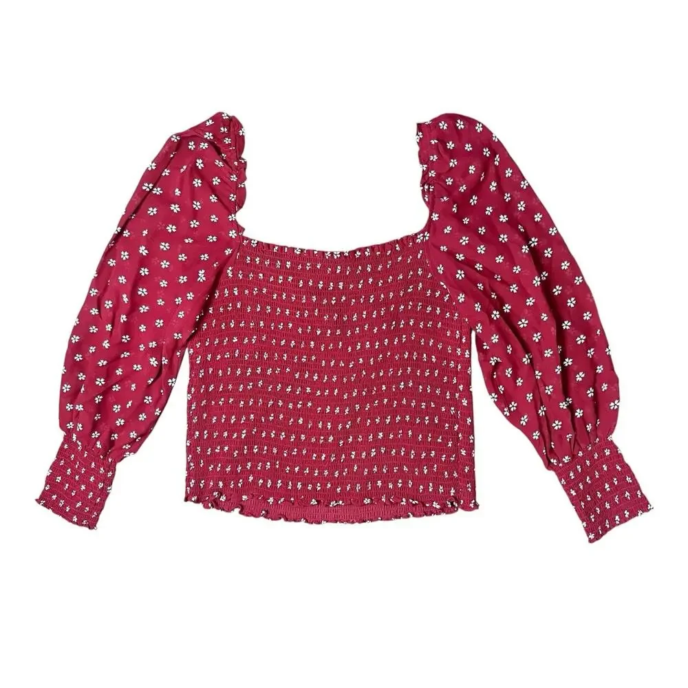 Reformation Pinto Red Floral Smocked Blouse Cottagecore Boho Plus Size 3X NWT